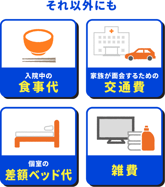 それ以外にも入院中の食事代 家族が面会
          するための交通費 個室の差額ベッド代 雑費